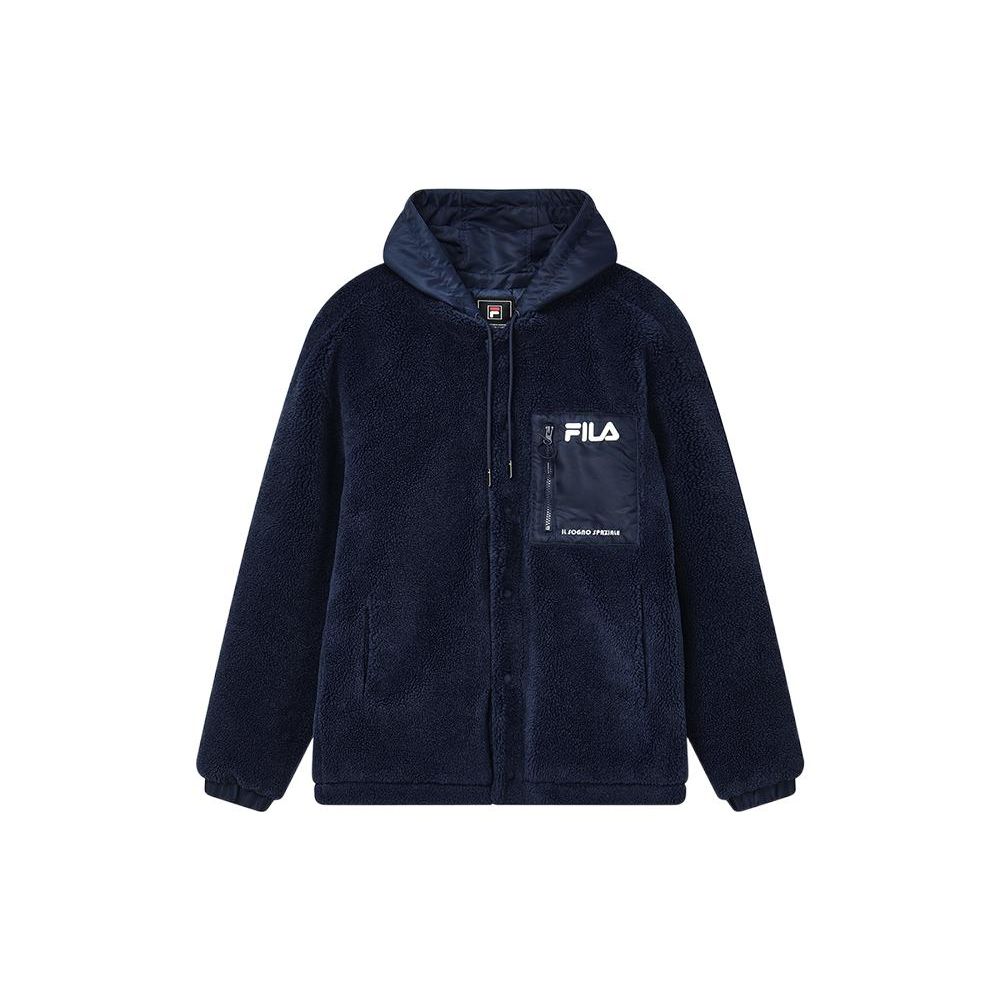 

Fila Casual Logo Letter Hooded Zipper Faux Shearling Jacket Men jackets Smoke-Blue F11M249923F-DB XL