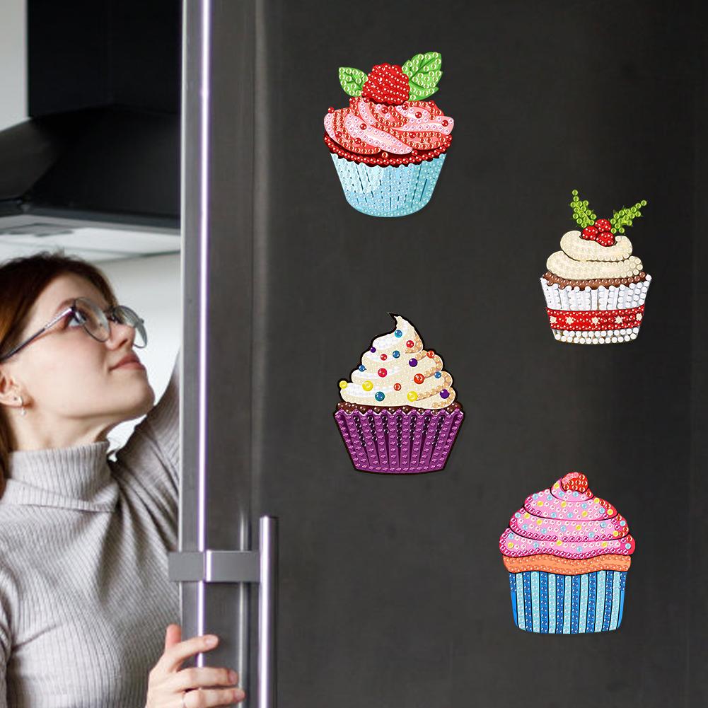 6Pcs Acrylic Cute Cupcakes Diamond Painting Fridge Magnets Diamond Art Refrigerator Magnets Sticker for Beginners