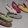 Sheepskin version~ round head hollow woven retro flat shoes women's sandals one-word fishing net shoes breathable shallow mouth single shoes