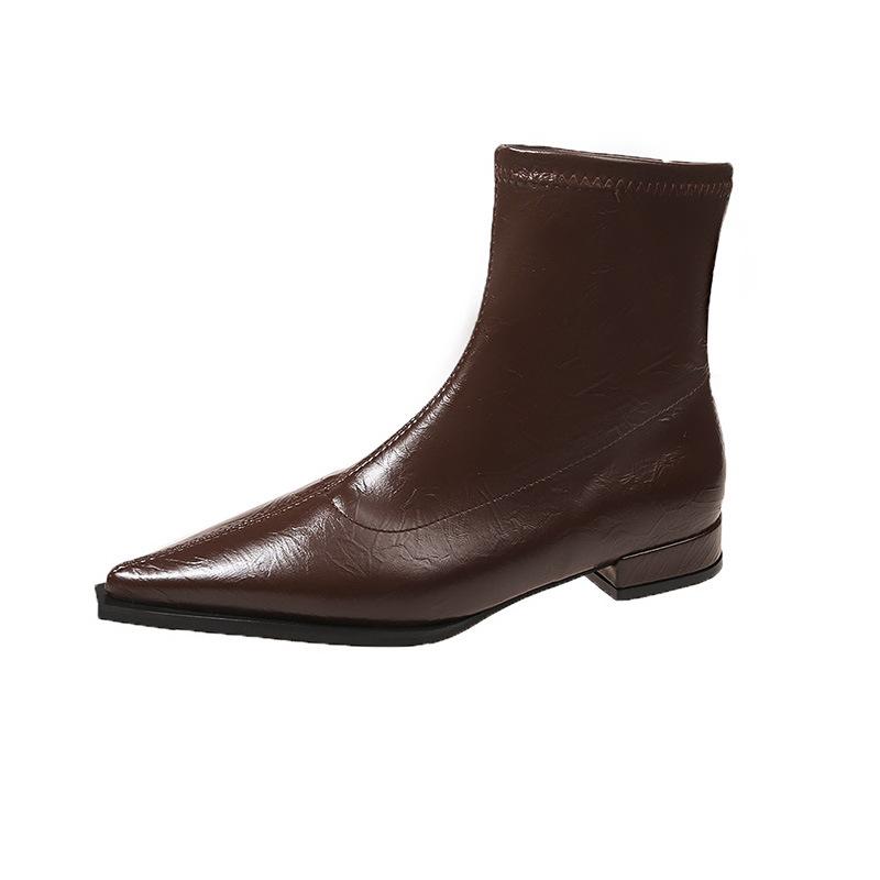 

Pointed European and American short boots women s new 2025 autumn and winter women s boots fashion thick heel thin boots niche design Martin boots 35 коричневый