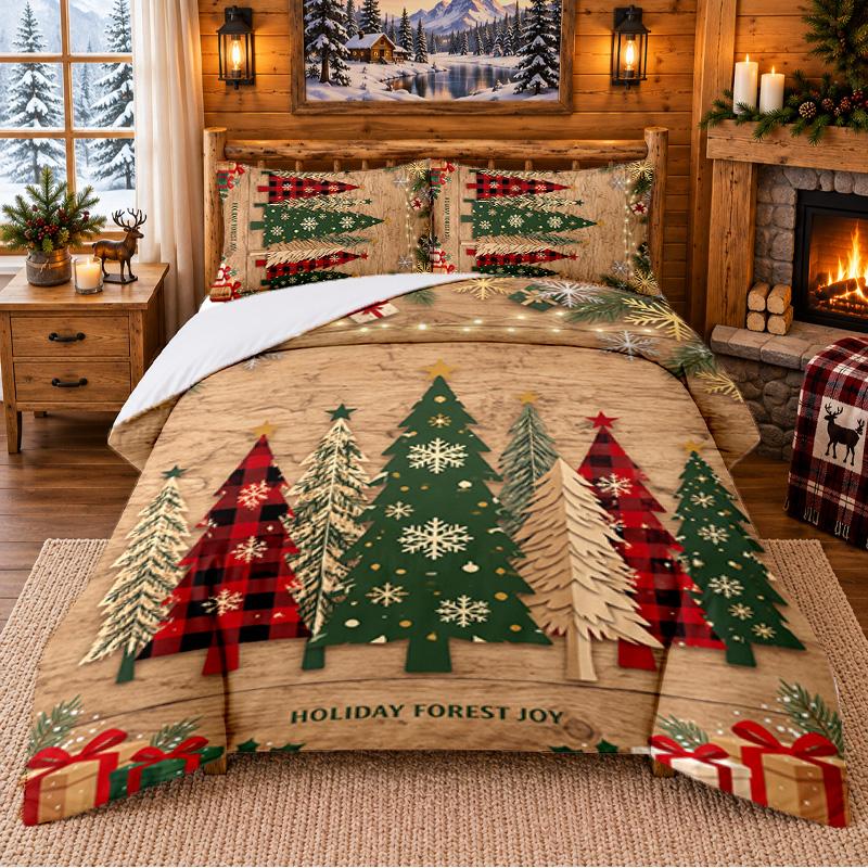 Christmas 3Pcs Bedding Set 1 Bed Sheet 2 Pillowcases Printed Bedroom Bedding Holiday Gift