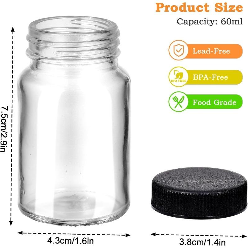 6Pcs 2oz Glass Shot Bottles with Caps - Mini Transparent Travel Bottles for Ginger Beer, Health Tonics, Juice, Samples & Whiskey