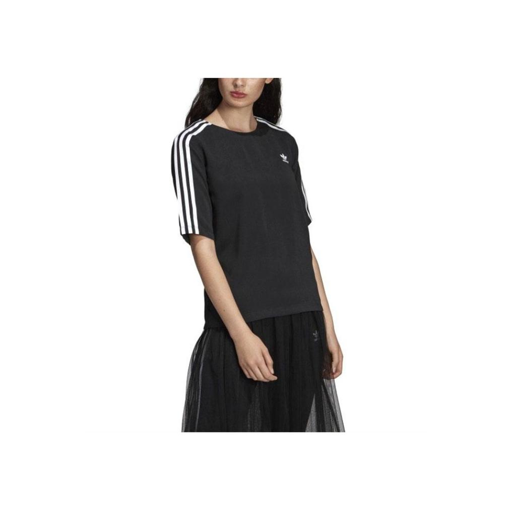 Adidas Originals Side Stripe Chiffon Breathable Sports Casual Short Sleeve T-Shirt Women Tops Black DX3695
