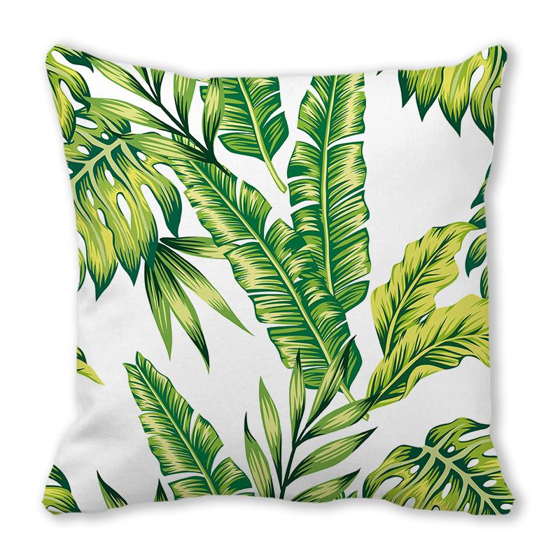 Watercolor tropical green leaf banana leaf Digital printing short plush pillow covers for sofa office cushion cover home goods
