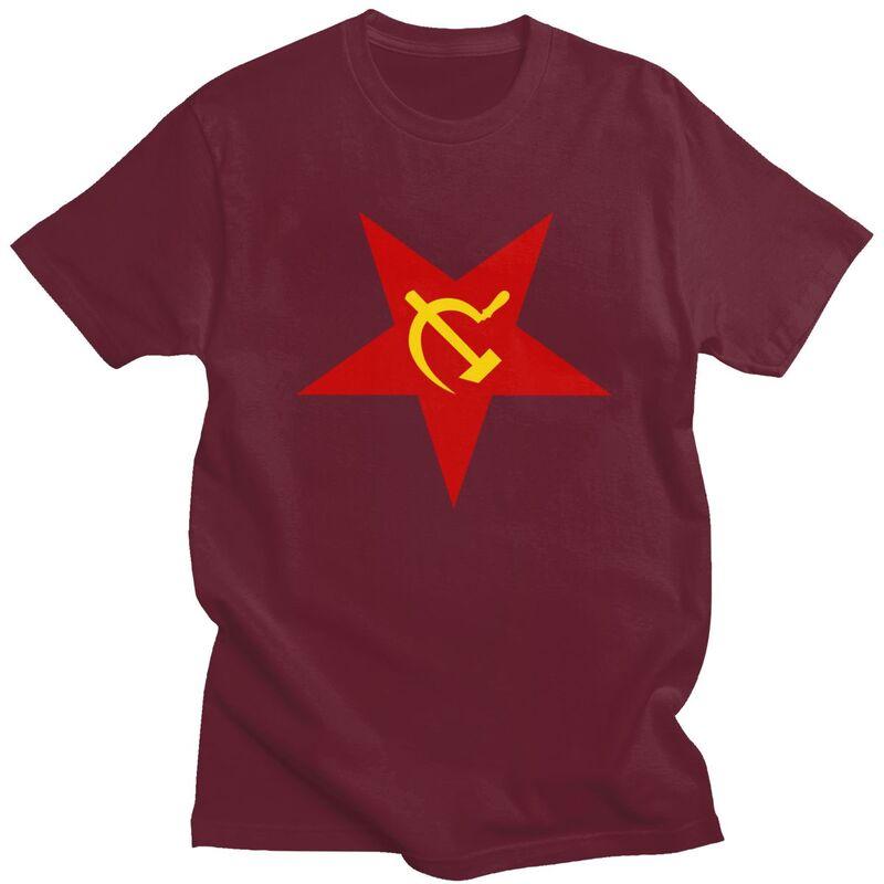 Custom Soviet Union Red Star Hammer And Sickle T Shirts for Men Pure Cotton Tee Tops CCCP USSR Flag Tshirts Short Sleeve Tshirt