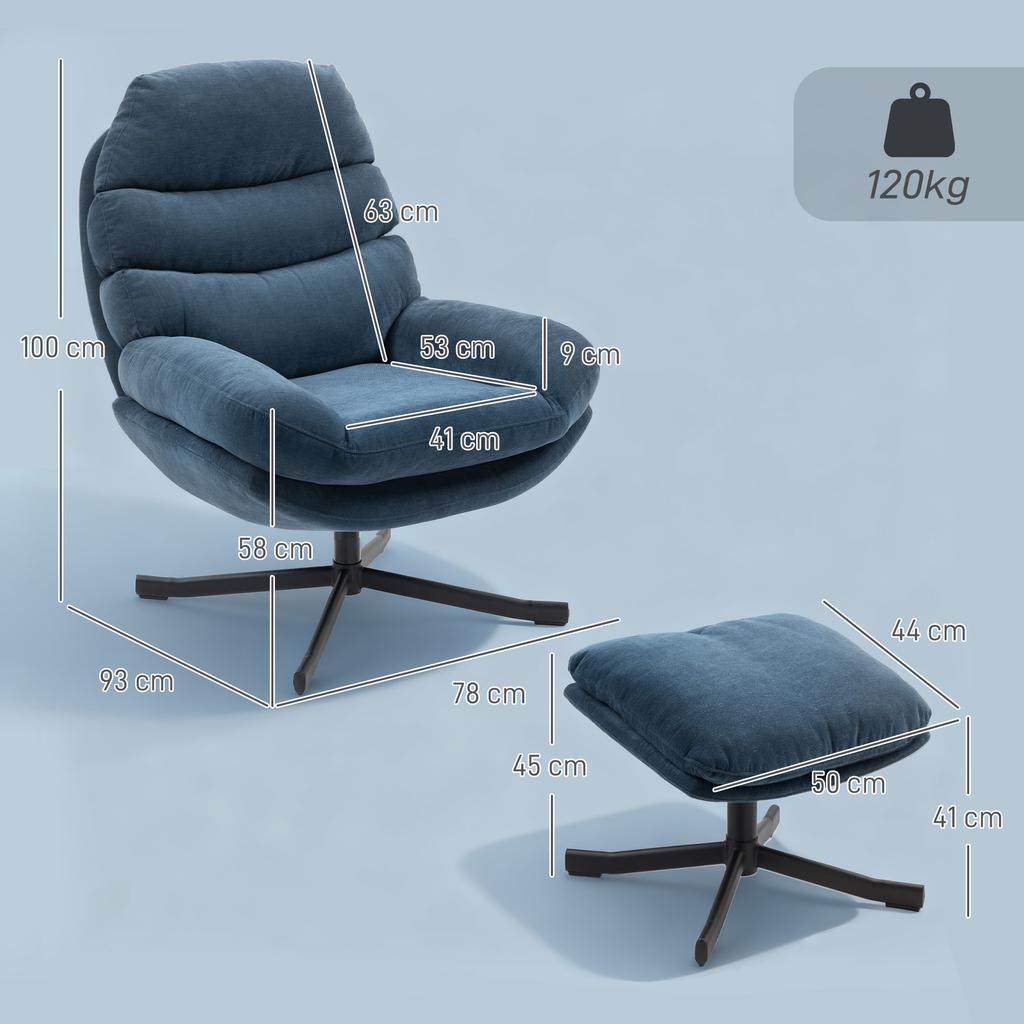 Recliner Chair with Ottoman, Lounge Chair with Chenille Fabric, Modern TV Chair, 78 X 93 X 100 Cm, Blue