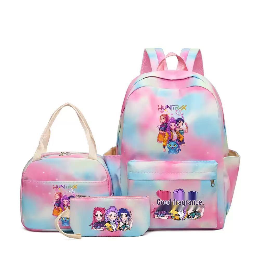 KPOP Dämonenjägerin Girlgroup Rucksack, Brotdose & Federmäppchen Set - Anime Schultasche & Bento Box Kombi