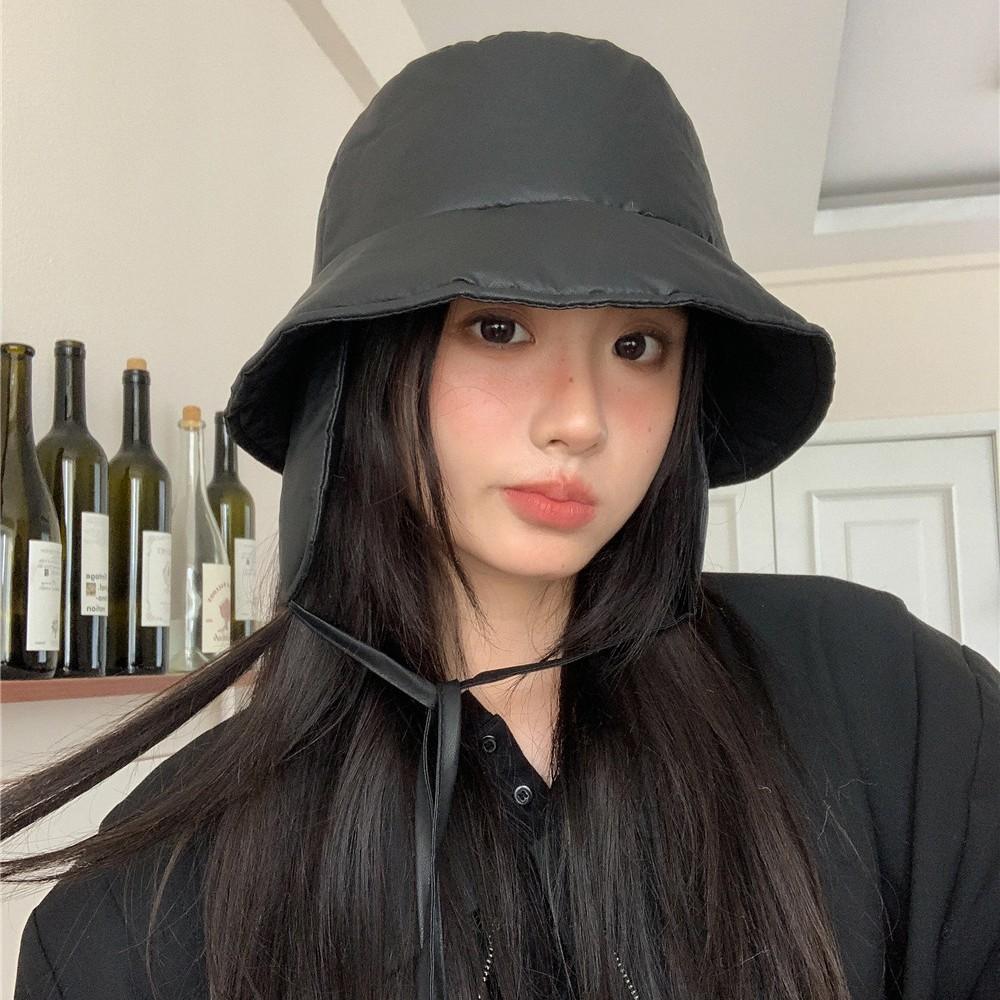 Autumn and Winter Bucket Hat Extended Ear Hat Winter Casual Versatile Lace-up Cycling Warm Thickened Basin Hat