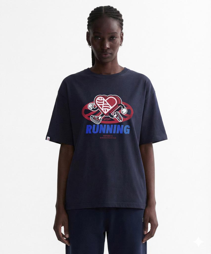 Minasu New Big Hearttrack Graphic T Shirt_Navy