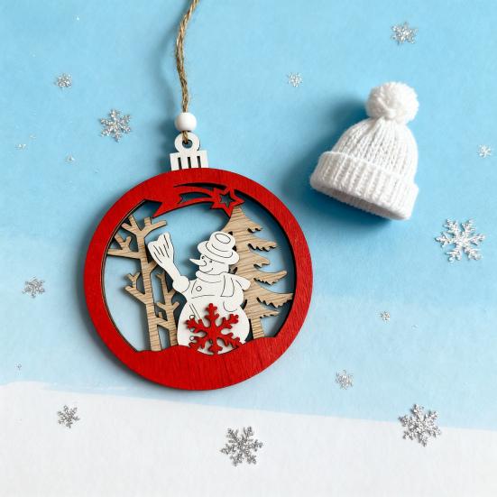 Christmas Ornament Wooden Hanging Santa Snowman Merry Christmas Decor Wood Red Xmas Tree Ornament for Holiday Home Decor