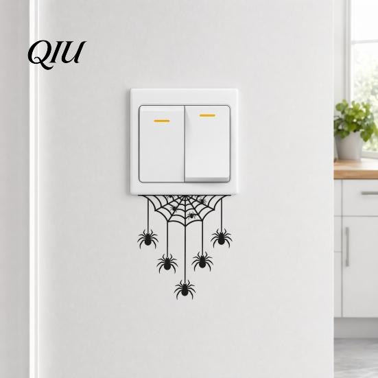 Upside Down Spider Switch Decal Halloween Web Light Sticker, Decal, Removable Creepy Wall Ornament Decals, PVC Waterproof Art for Home Bedroom