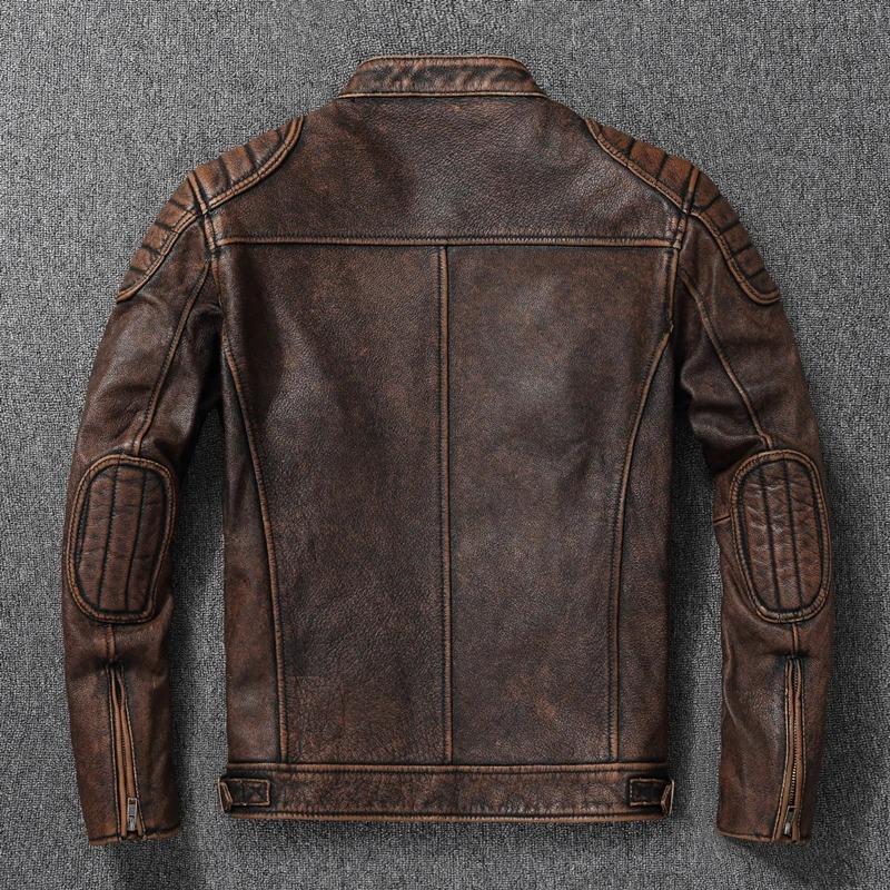 Chinese Size Vintage Yellow Brown Real Cowhide Genuine Leather Jacket Men Motorcycle Coat Mens Biker Clothes Spring Autumn Asian Size 6XL