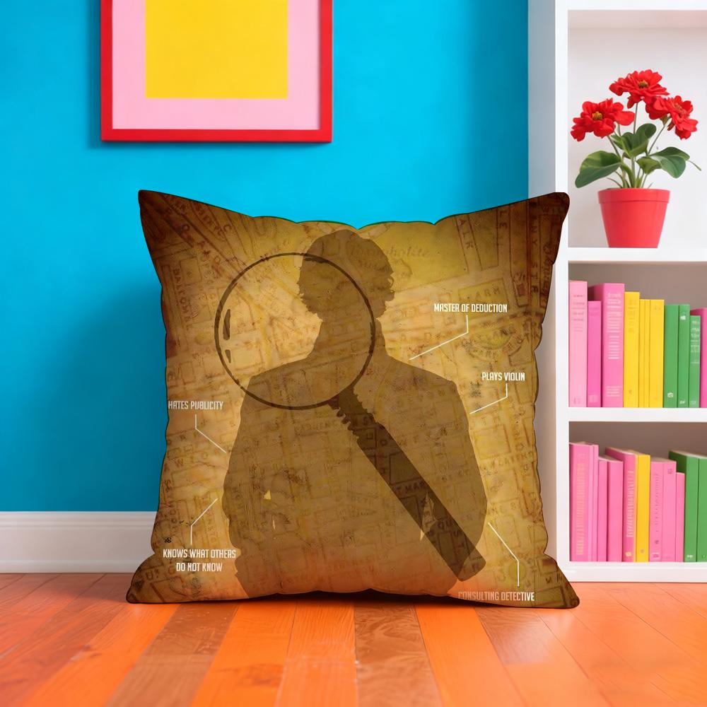 S-Sherlock H-Holmes Cushion Cover Plush Fabric Soft Double-Sided Printed Sofa Warm Winter Home Gift Pillow Case