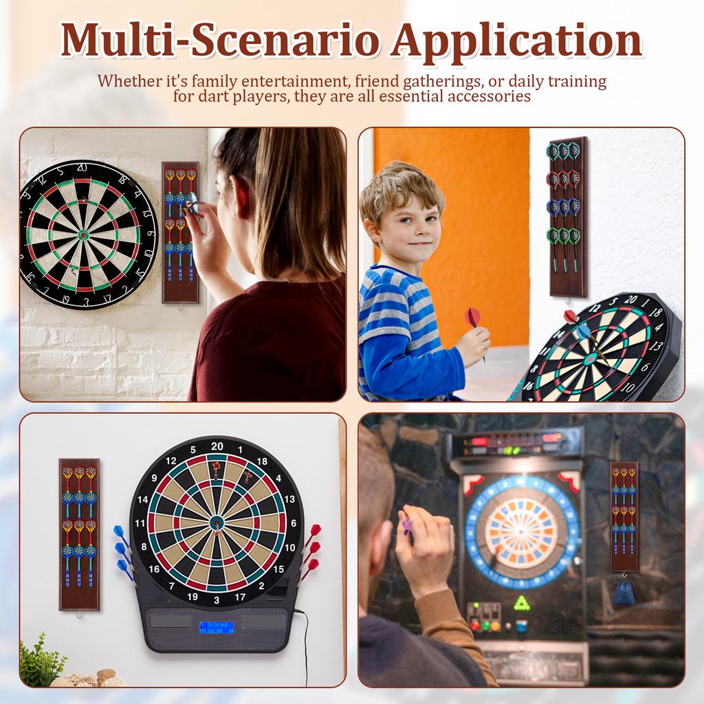 Wall Mounted Darts Stand Wooden Darts Holder Set with Metal Hook 12 Slot Large Capacity Dart Storage Stand Display Rack for Play