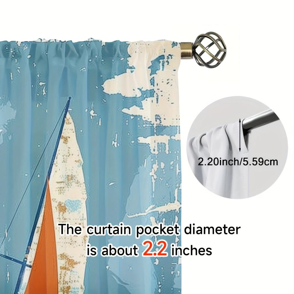 2D Flat   2pcs 2D Flat Printing Nautical Grunge Style Racing Sailboats In A Windy Ocean Water Print Printed Curtains   Rod Pocket