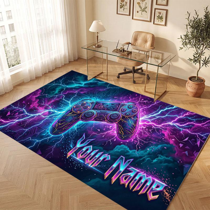 Neon Colorful Theme Crystal Velvet Floor Rug Personalized Custom Name Text Warm Carpet Home Decoration