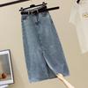 Damen Jeansrock Frühling Sommer Herbst Mode Lässig Elegant Knopf Schlitz Hohe Taille Knielang Schlank Bodycon Etui Hüftbetont Bleistift Jeans Midi-Rock Blau