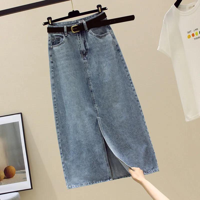 Damen Geteilter Jeansrock Halblang Damen Mittellang Hohe Taille Schmaler Wickelrock Mit Hüfte Übergröße