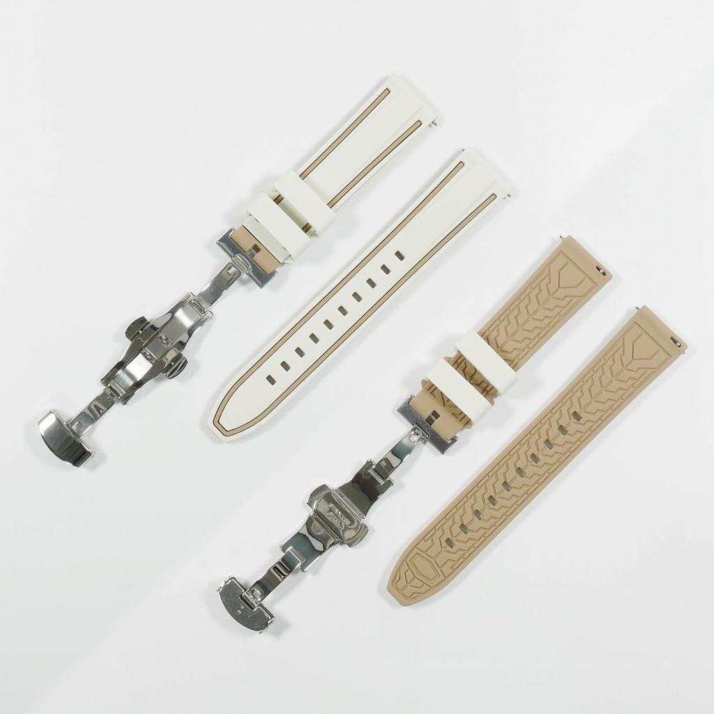 Swatch X Omega Compatible Rubber Strap with Type D-buckle, Double-line (cream/beige Lines)