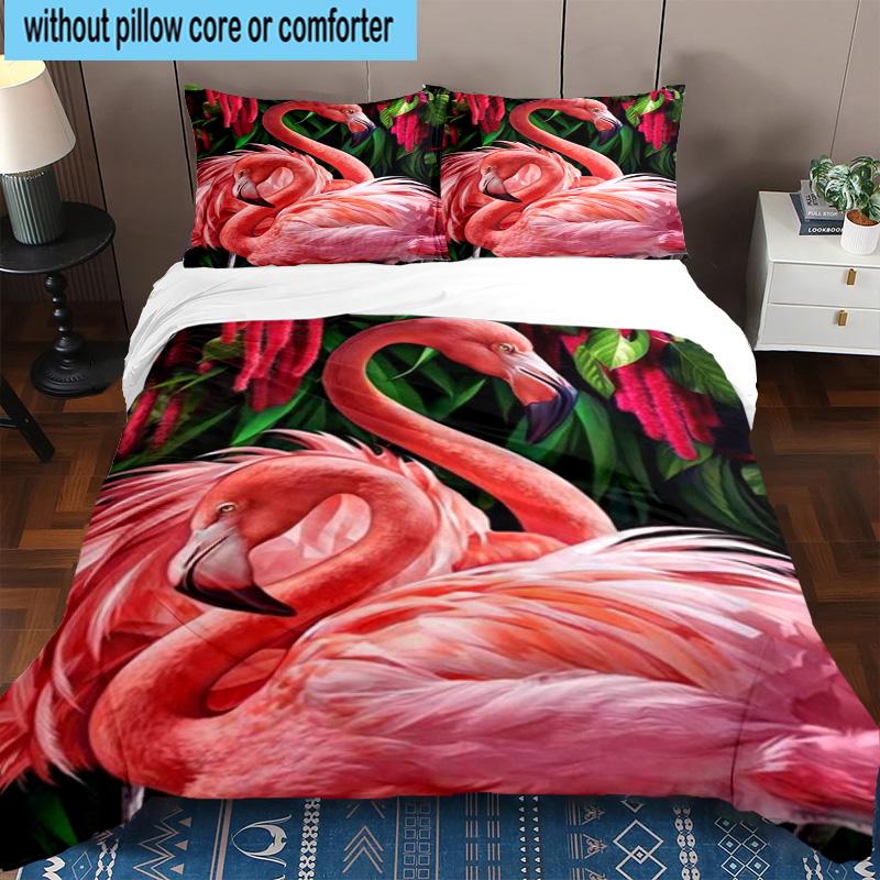 Flamingo In Tropical Paradise 3pcs Bedding,Including 1pc Duvet Cover And 2pcs Pillowcases Perfect for Christmas,Ideal for Bedroom, Dormitory