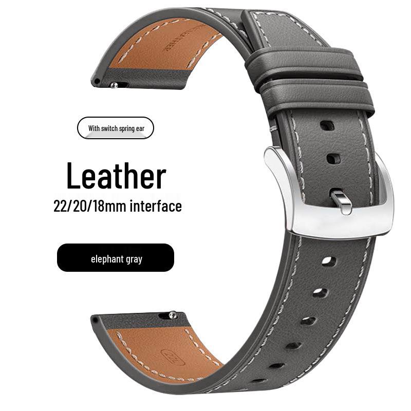 Genuine Leather Watch Strap with Flat Pin Buckle for Huawei GT5/4/3 Pro, 22/20/18mm