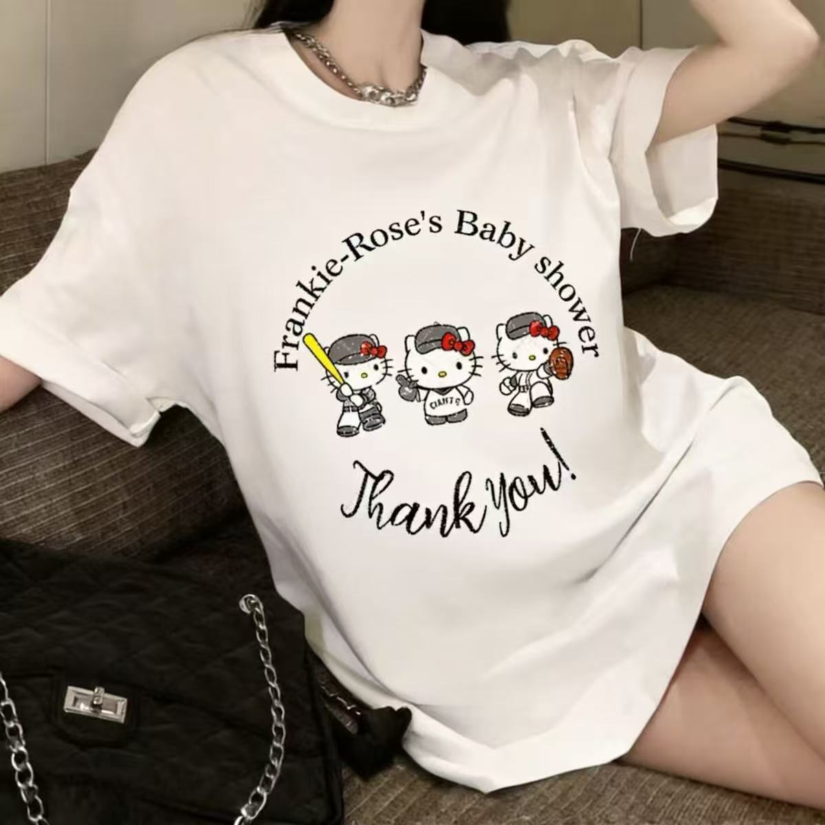 

Hello Kitty Short Sleeve Tee soft cotton casual crew neck cute cartoon print lightweight summer top for Women daily wear S