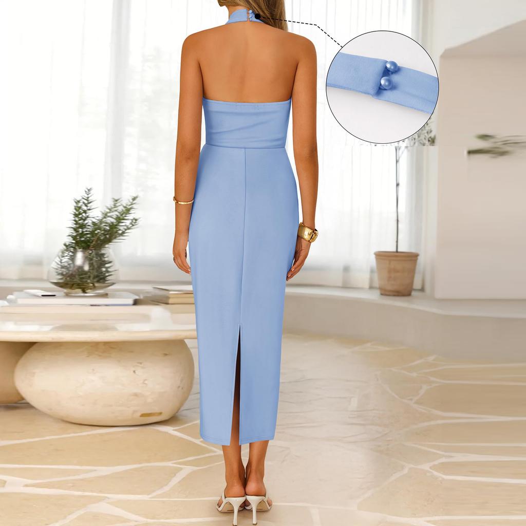 Women's Casual Backless Fitted Sleeveless Maxi Dress
