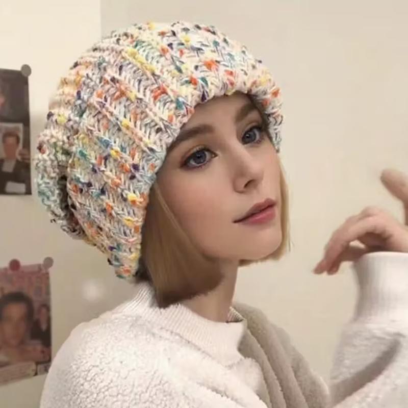 55-59cm Strickmütze Hoher Stretch Beanie Niedlich Einheitsgröße Verspielt Dickes Garn Wärme Handgefertigt Häkeln Mode Mehrfarbig