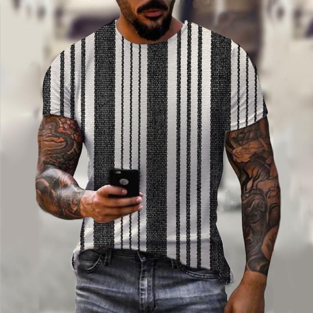 Striped T-shirt Men's T-shirt Men's Pattern T-shirt 3D Full Print Summer Short Sleeve Top