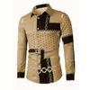 Spring Autumn New Men Long Sleeve 100% Polyester Shirt Tops Chain Pattern 3D Digital Print Business Casual Shirt