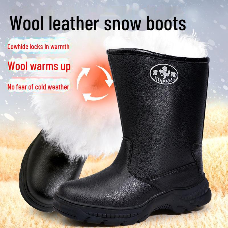 Real Wool Waterproof Winter Boots -40°F, Non-Slip Genuine Leather