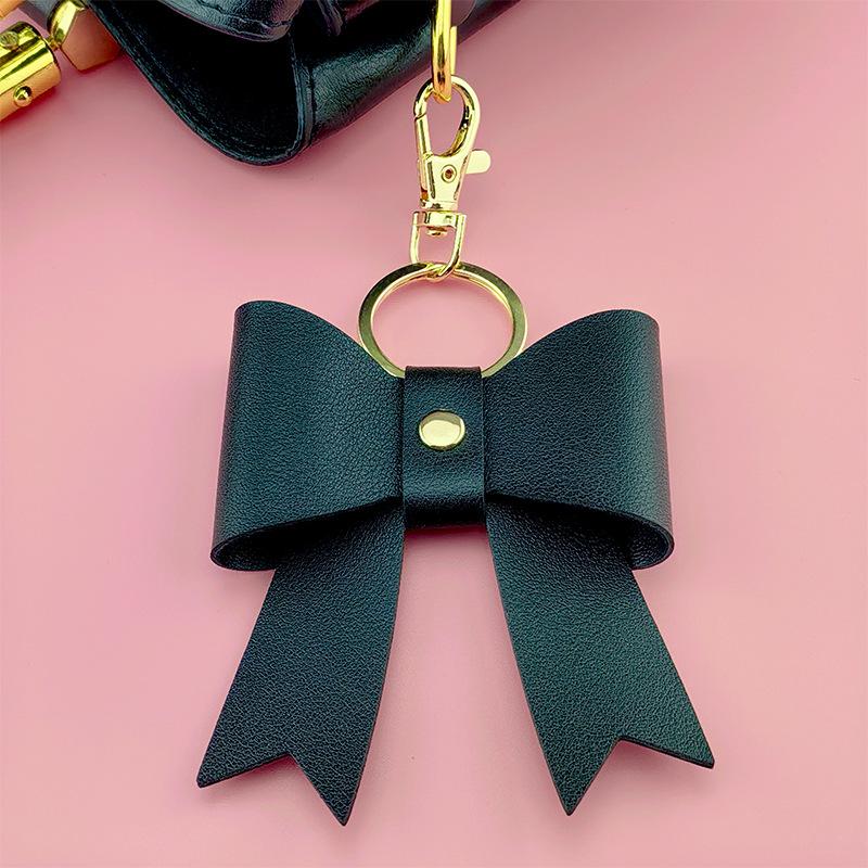 Simple Bow Leather Keychain Xiaohongshu Same Car Keychain Bow Bag Hanging
