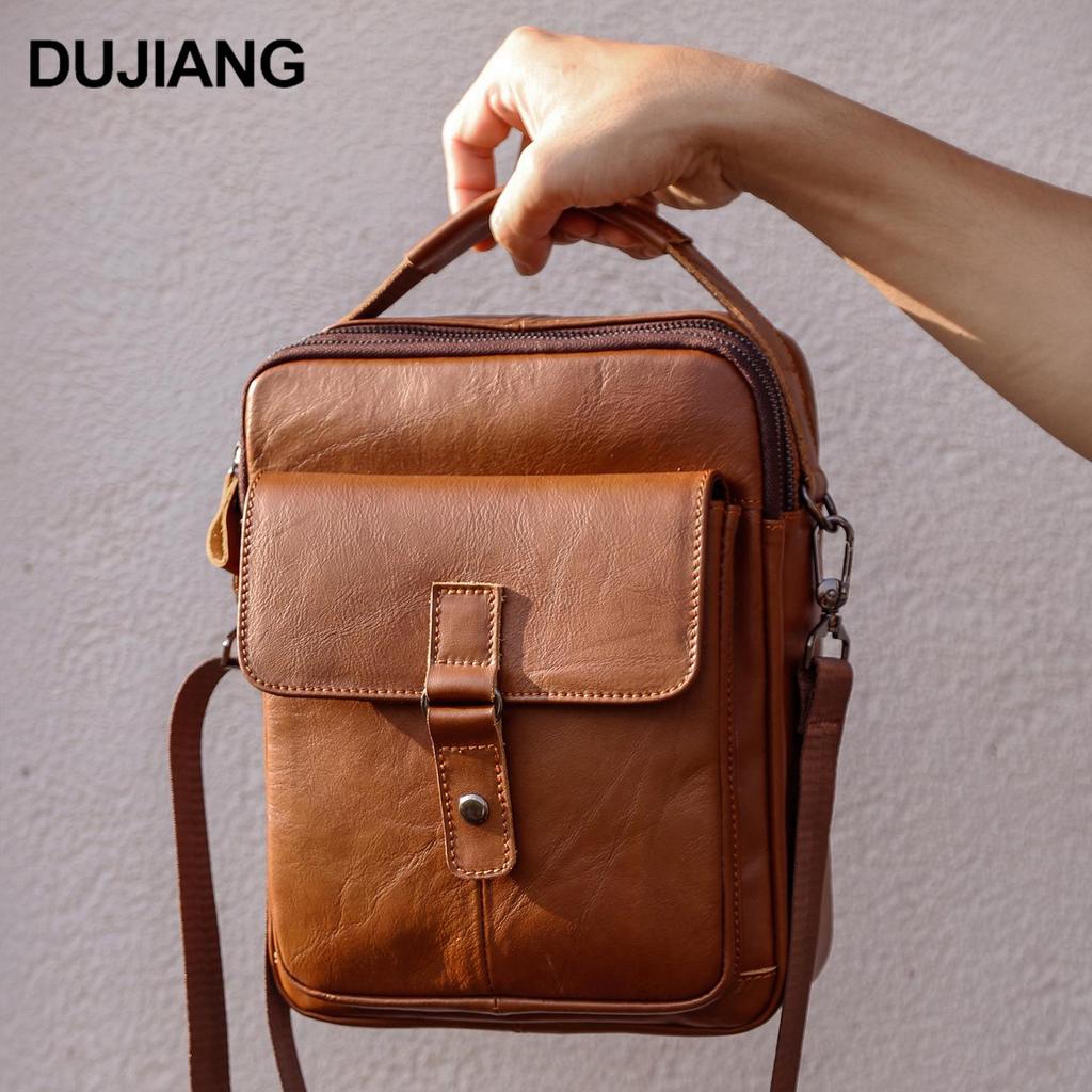 Men's Classic Top Grain Leather Crossbody Bag - Genuine Vertical Shoulder Bag for Casual Commute