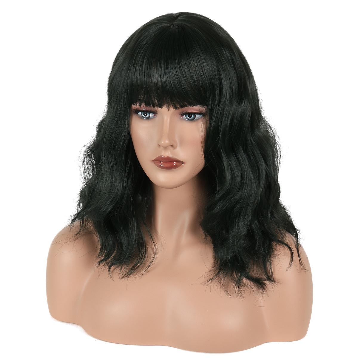 

Парик женский в европейском и американском стиле с кружевом спереди, термостойкий, синтетический, волнистый, с прямой челкой, женские, средней длины, с волнистыми локонами темно-коричневого