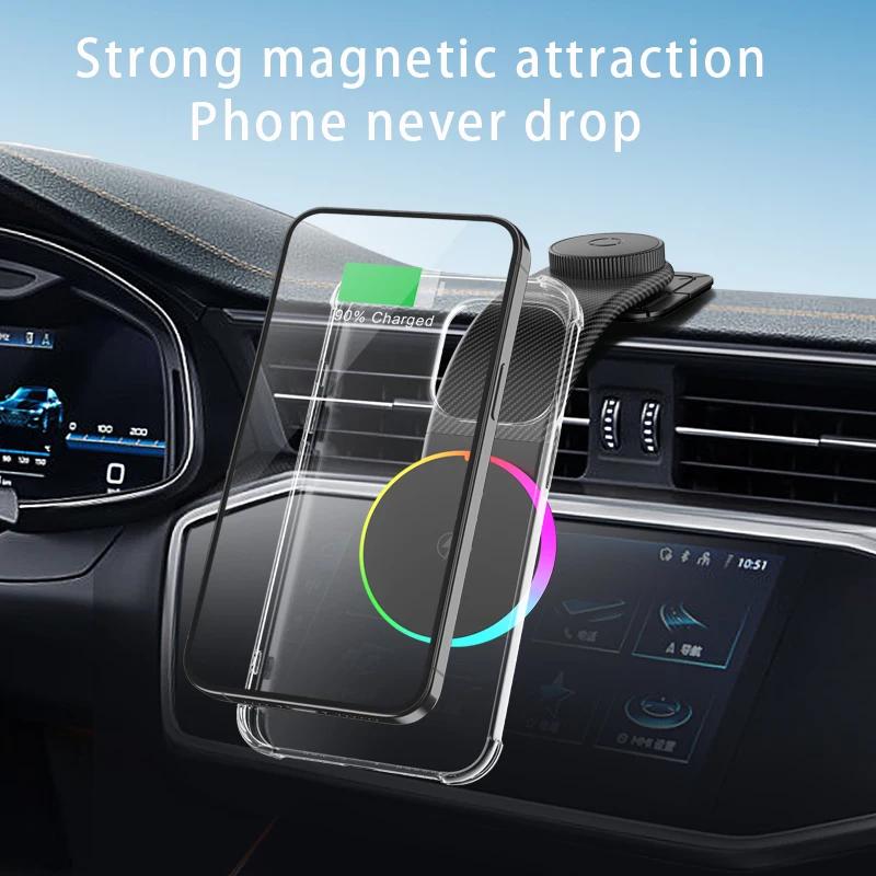 Car Magnetic GPS Phone Holder Stand 15W Wireless Charger Cellphone Bracket For Magsafe iPhone 17~12 Pro Max Fast Charging Mount