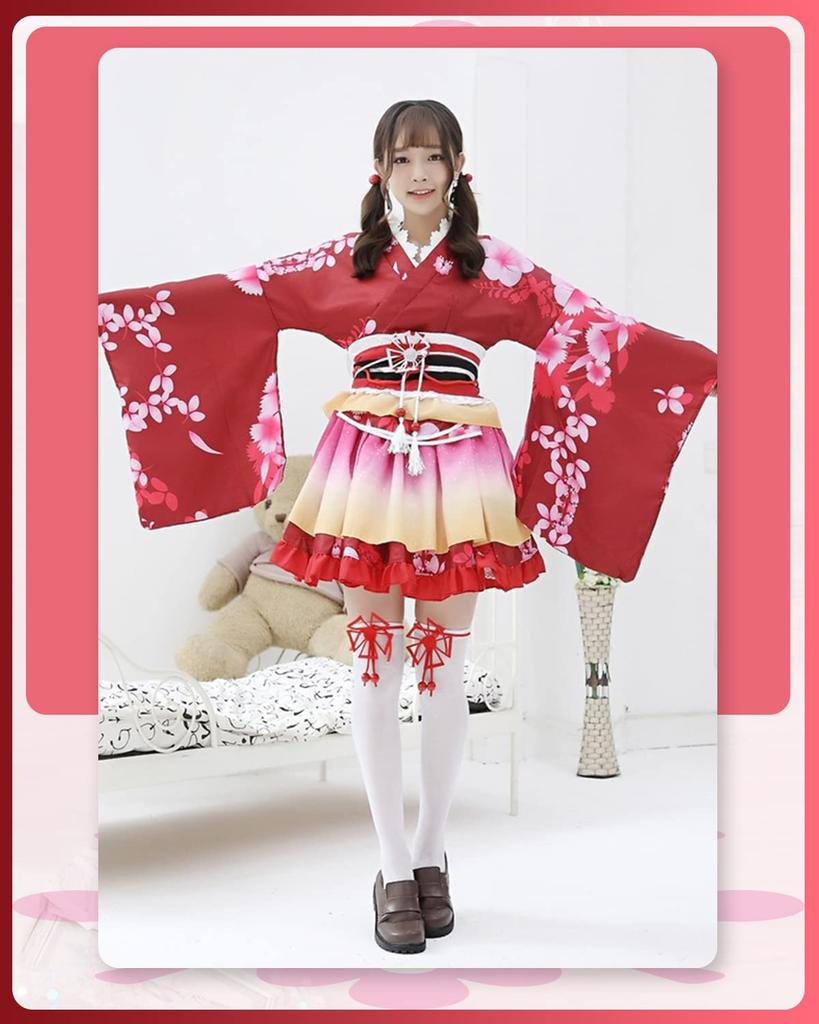 Costume Set Cosplay Yukata Japanese Style Mini Skirt Kimono Japanese Clothes One Piece Lolita Long Sleeve Gothic Lolita Cosplay Mori Girl Lolita Large