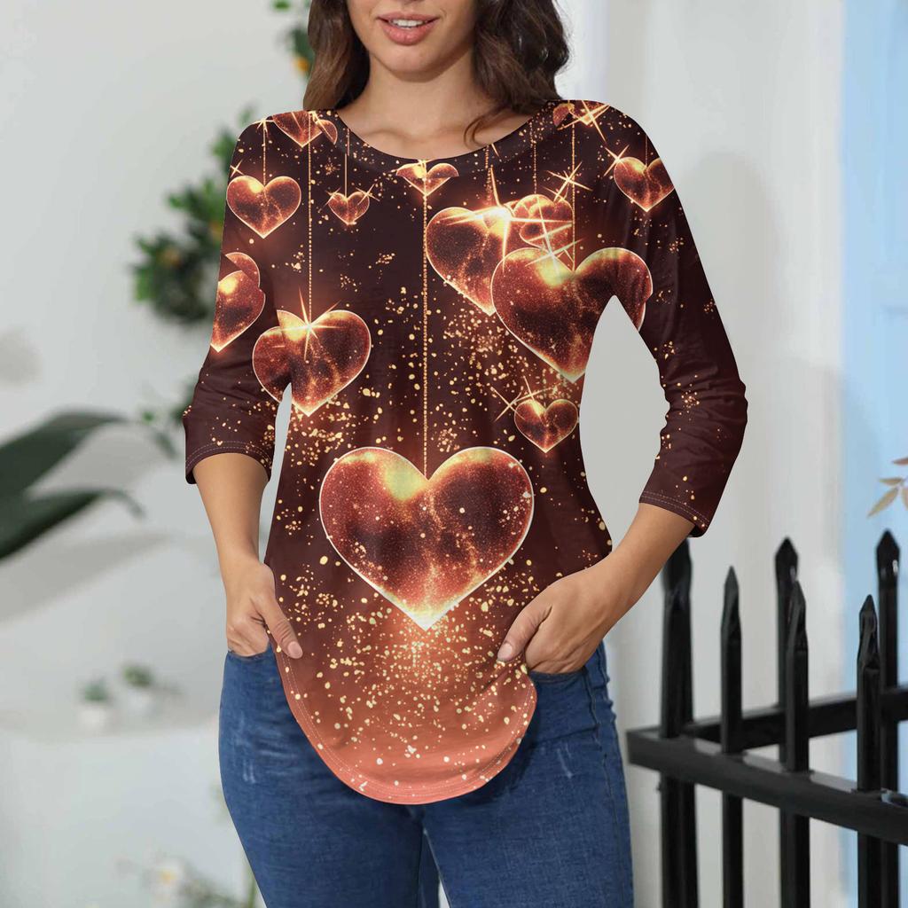 Womens T Shirts 3/4 Sleeve Shirts Solid Color Pullover Summer Spring Tops Blouses