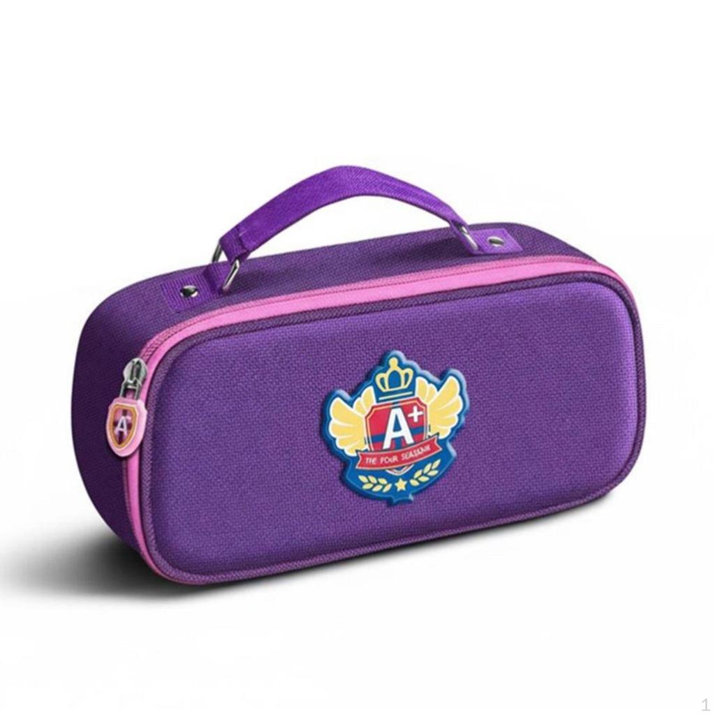 Pencil Case Large Capacity Pen Bag Canvas Pouch with Handle for Girls, Students Blue Academy
