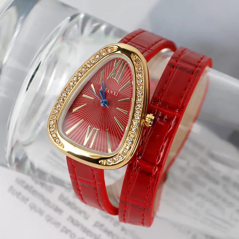 AAA Unique Top Brand Snake Quartz Watches Women Fashion Shape Simple Ladies Women's Watch leather Strap Waterproof Wristwatches