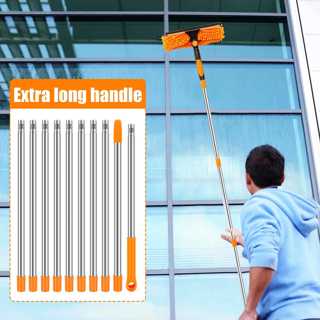 2 In 1 Window Cleaner Tool Double Sided Glass Squeegee Cleaner Duster Mop With Extendable Pole Ceiling Furniture Cleaning Tools