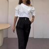 2026 New Elegant High Collar Metal Buckle Off-Shoulder Shirt Top for Women