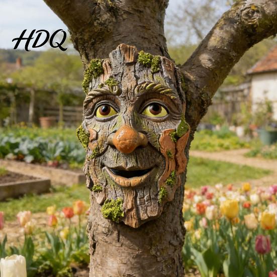 Tree Trunk Decoration Face Garden Statue Whimsical Man Hugger Eco-friendly Decor Sculpture for Outdoor Yard Planter Pot Wall Art