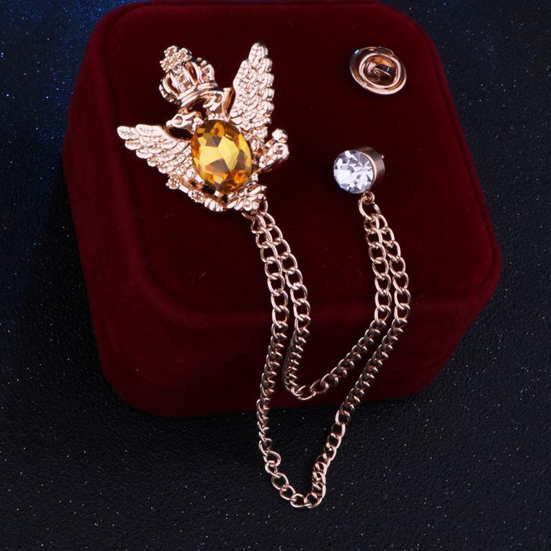 1Pz Spilla da Uomo Stile Retrò Europeo e Americano Corte Giacca Completo Corsage Catena Frangiata Aquila a Due Teste Spilla