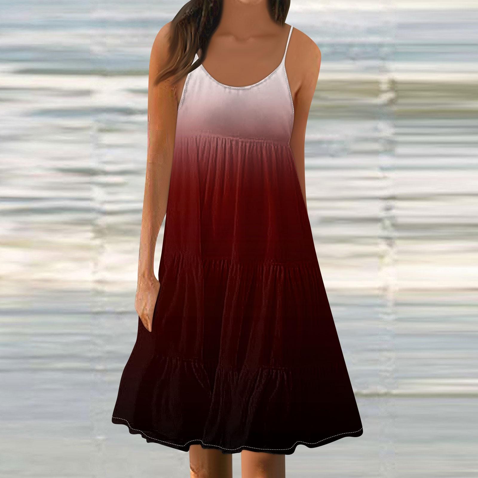 Женские летние модные свободные повседневные пляжные платья-майки с градиентом S — фото 12