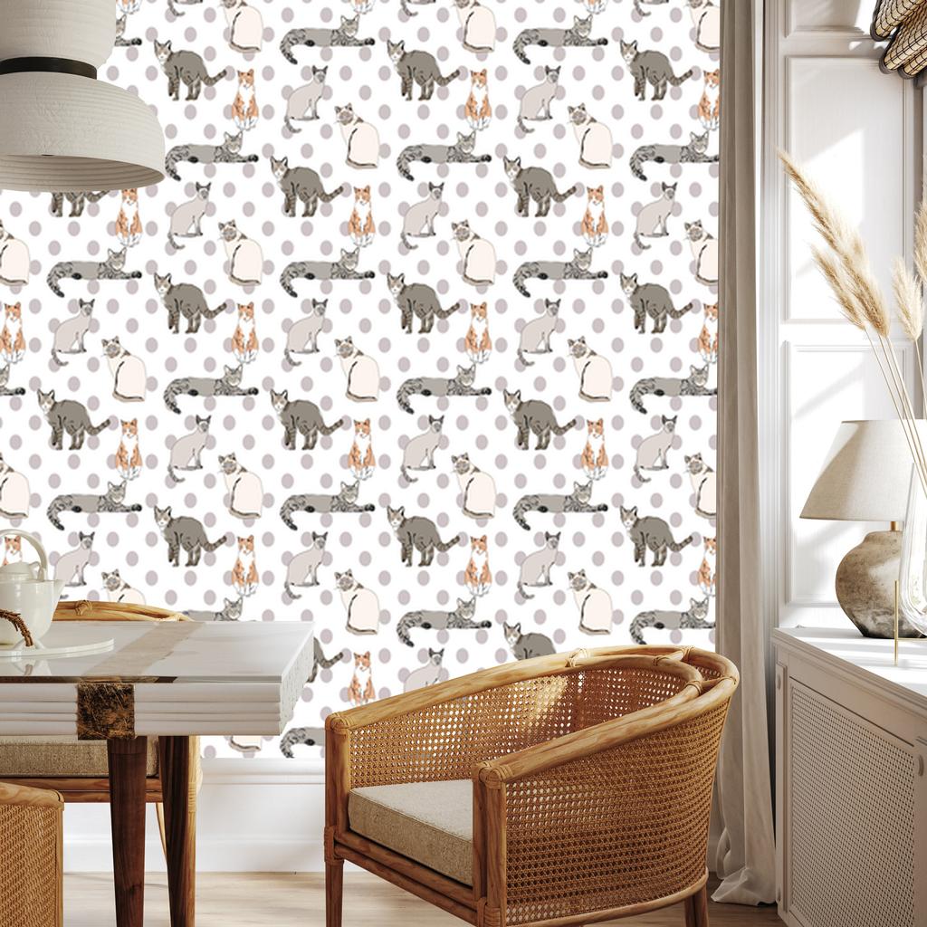 Cats and dots wallpaper for living room and bedroom 50x1000