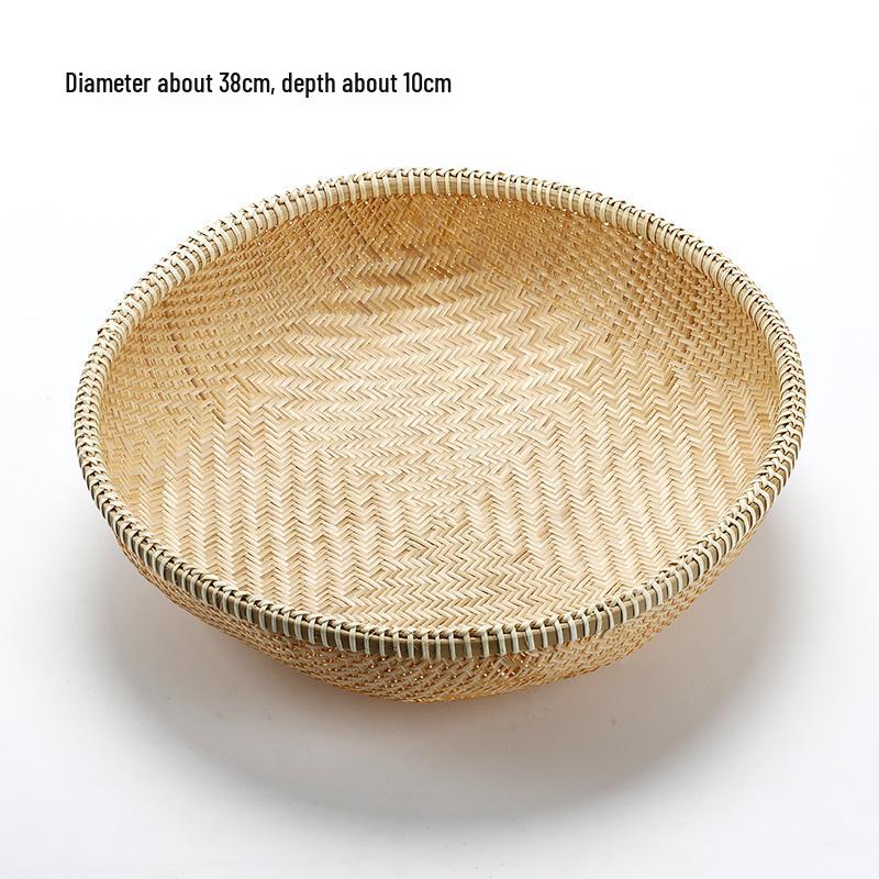 Handmade Bamboo Woven Basket for Fruits and Snacks - Round Living Room Storage Tray