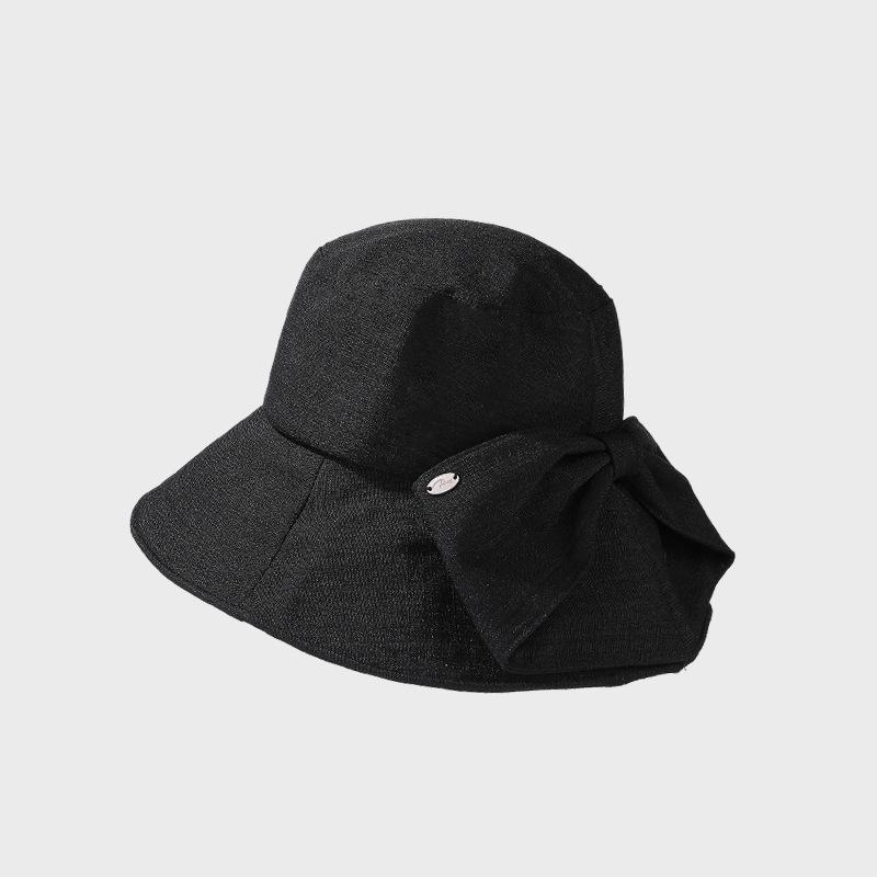 Cotton and Linen Sunscreen Hat Women's Rear Split Bow Fisherman Hat Solid Color Sunshade Hat