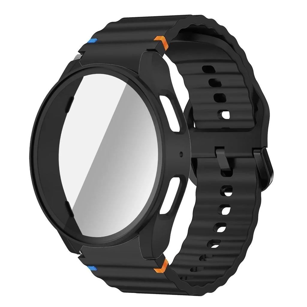 Pouzdro+Řemínek pro Samsung Galaxy Watch 7 6 5 4 40mm 44mm Silikonový Náramek Pásek Tvrzené Sklo Ochranná Fólie na Displej Nárazník Kryt
