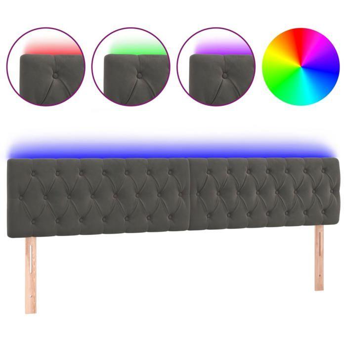 VidaXL Tête de Lit à LED Meuble de Chambre à Coucher Accessoire de Lit Double Tête de Cadre de Lit Intérieur Gris Foncé 3122009