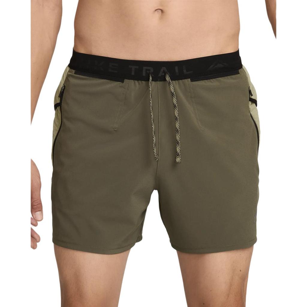 Nike Dri-Fit 5" Brief-Lined Running Shorts Solid Logo Print Drawstring Sports Shorts Men shorts Olive-Green DV9311-222